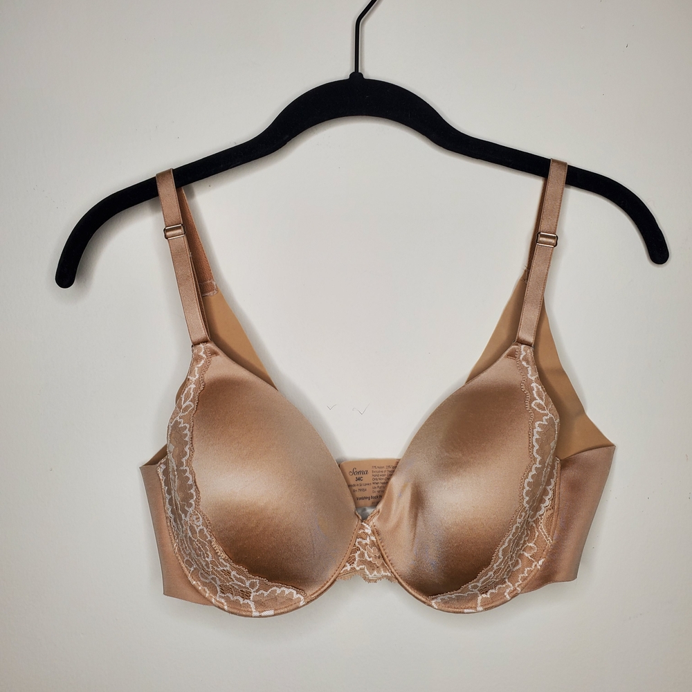 Soma Vanishing Back Fc Lace Trim Bra Size 34C